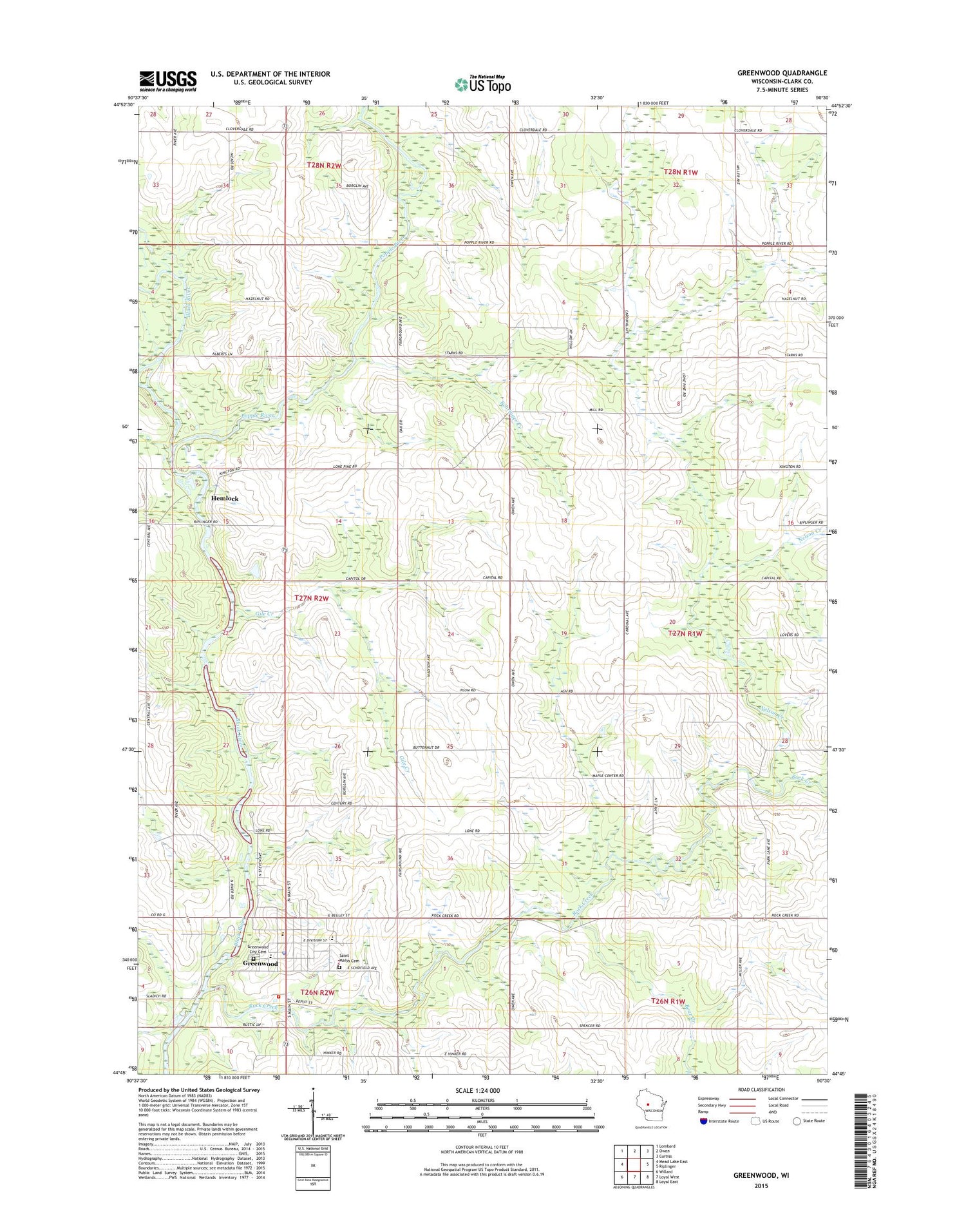 Greenwood Wisconsin US Topo Map Image