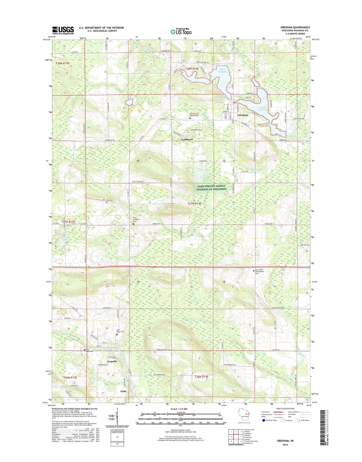 Gresham Wisconsin US Topo Map Image