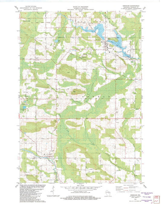 Classic USGS Gresham Wisconsin 7.5'x7.5' Topo Map Image
