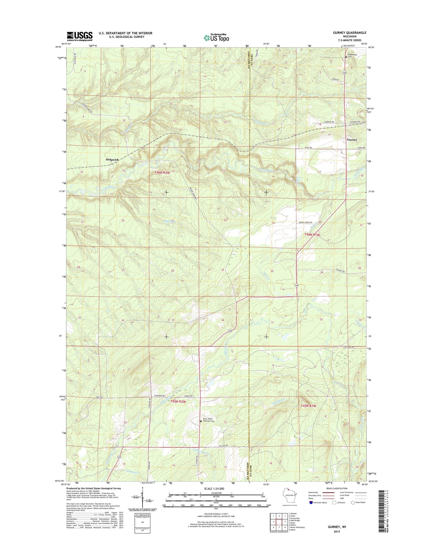 Gurney Wisconsin US Topo Map Image