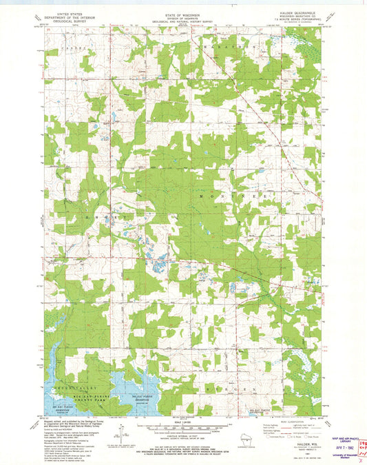 Classic USGS Halder Wisconsin 7.5'x7.5' Topo Map Image