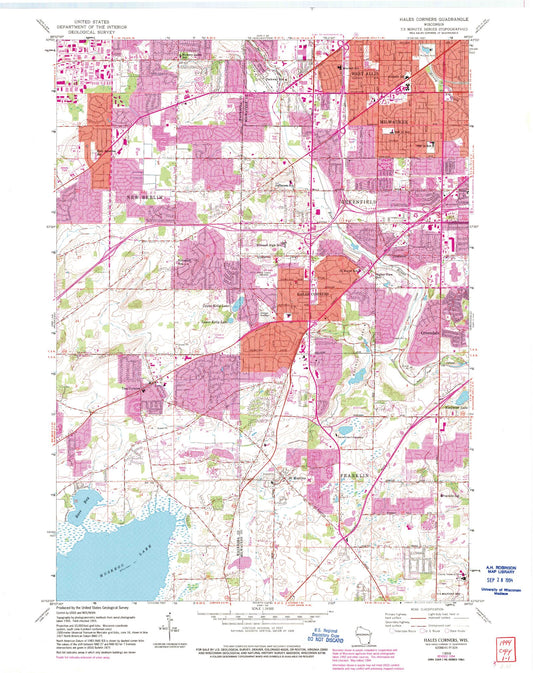 Classic USGS Hales Corners Wisconsin 7.5'x7.5' Topo Map Image
