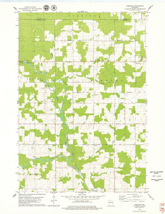 Classic USGS Hamburg Wisconsin 7.5'x7.5' Topo Map Image