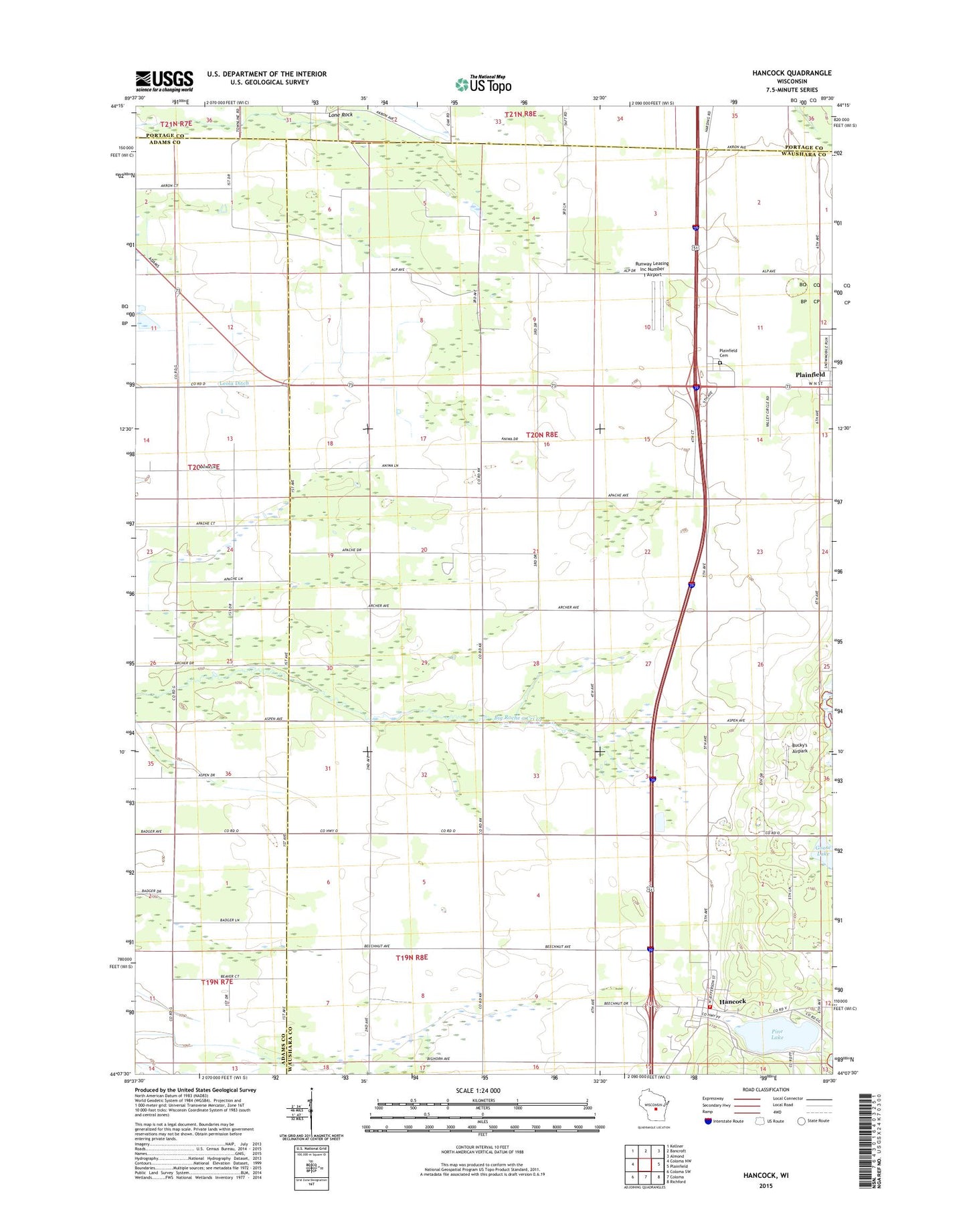 Hancock Wisconsin US Topo Map Image