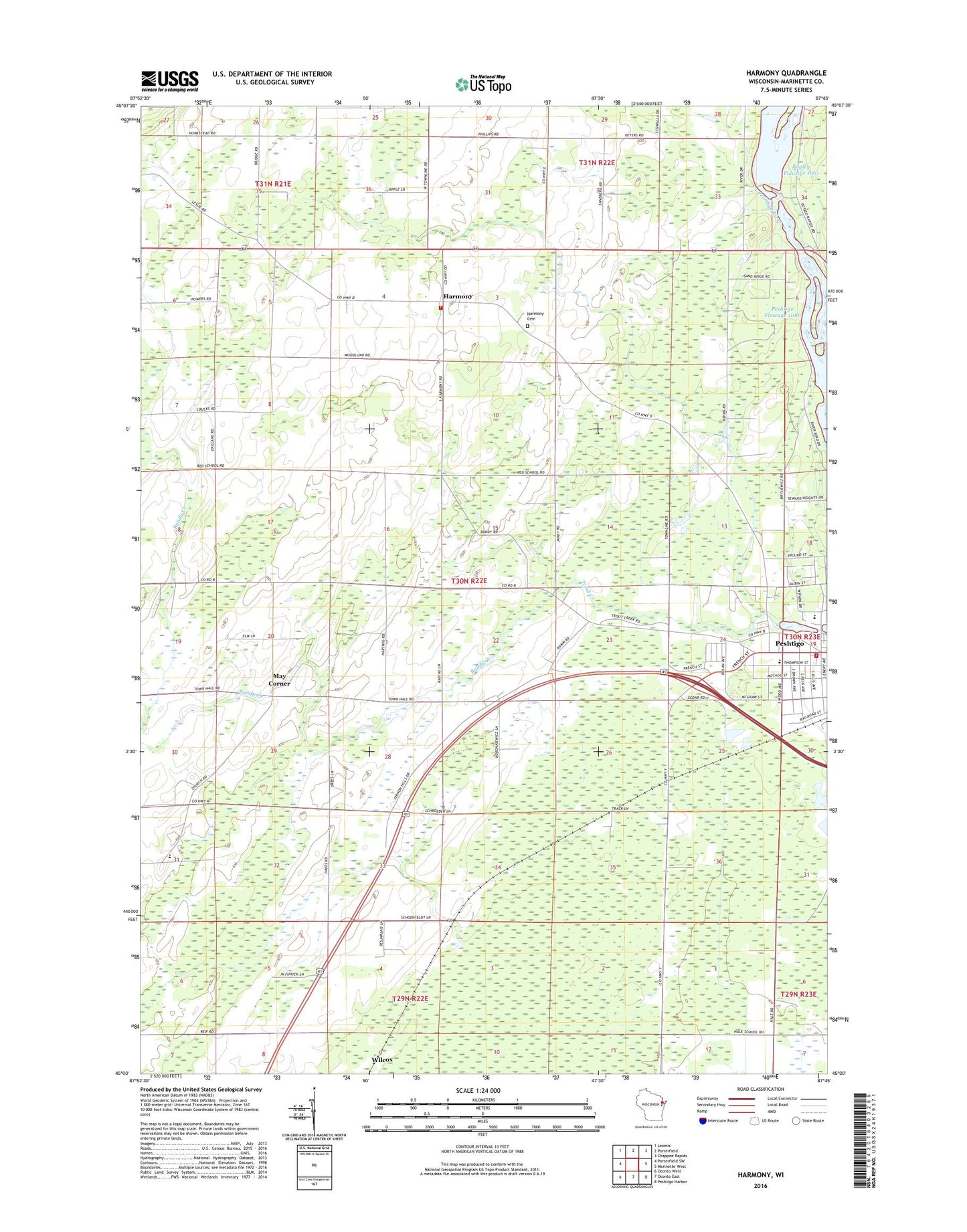 Harmony Wisconsin US Topo Map Image