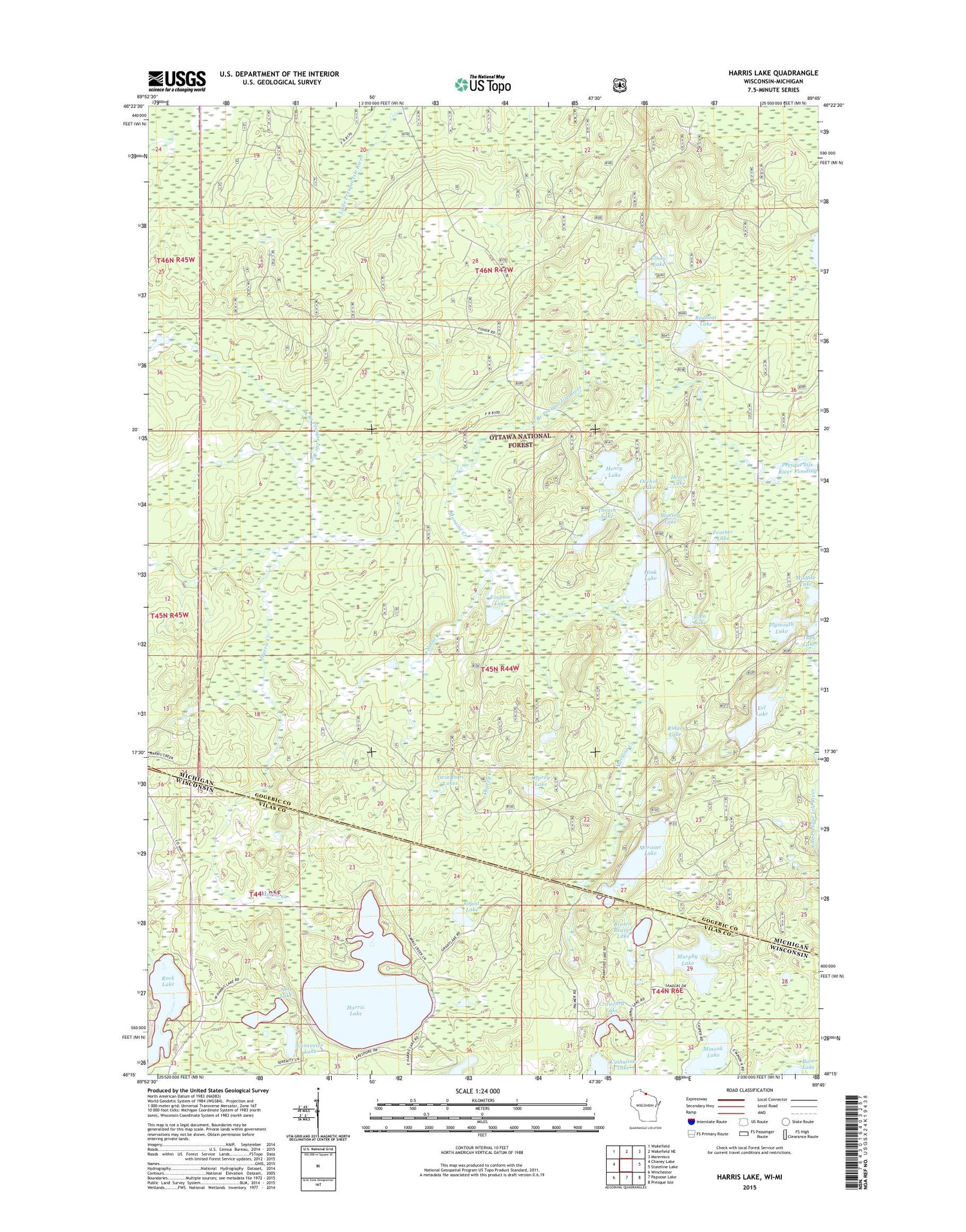 Harris Lake Wisconsin US Topo Map Image