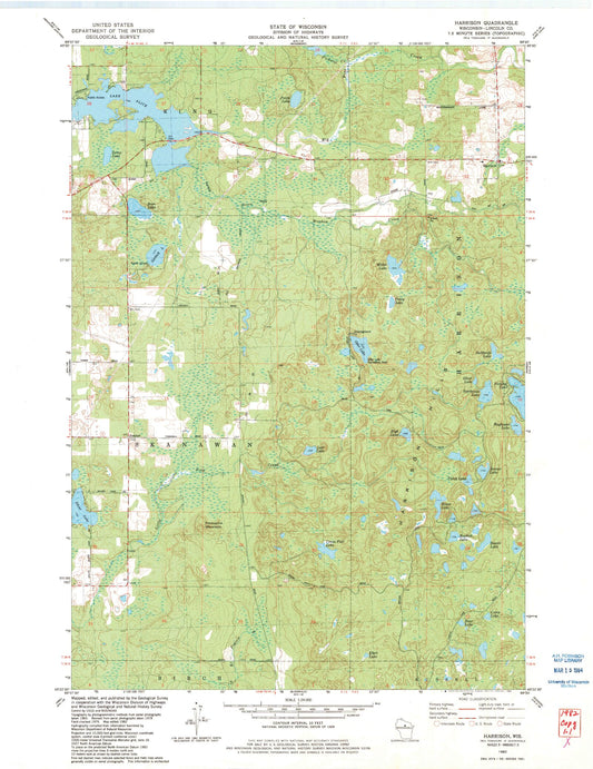 Classic USGS Harrison Wisconsin 7.5'x7.5' Topo Map Image