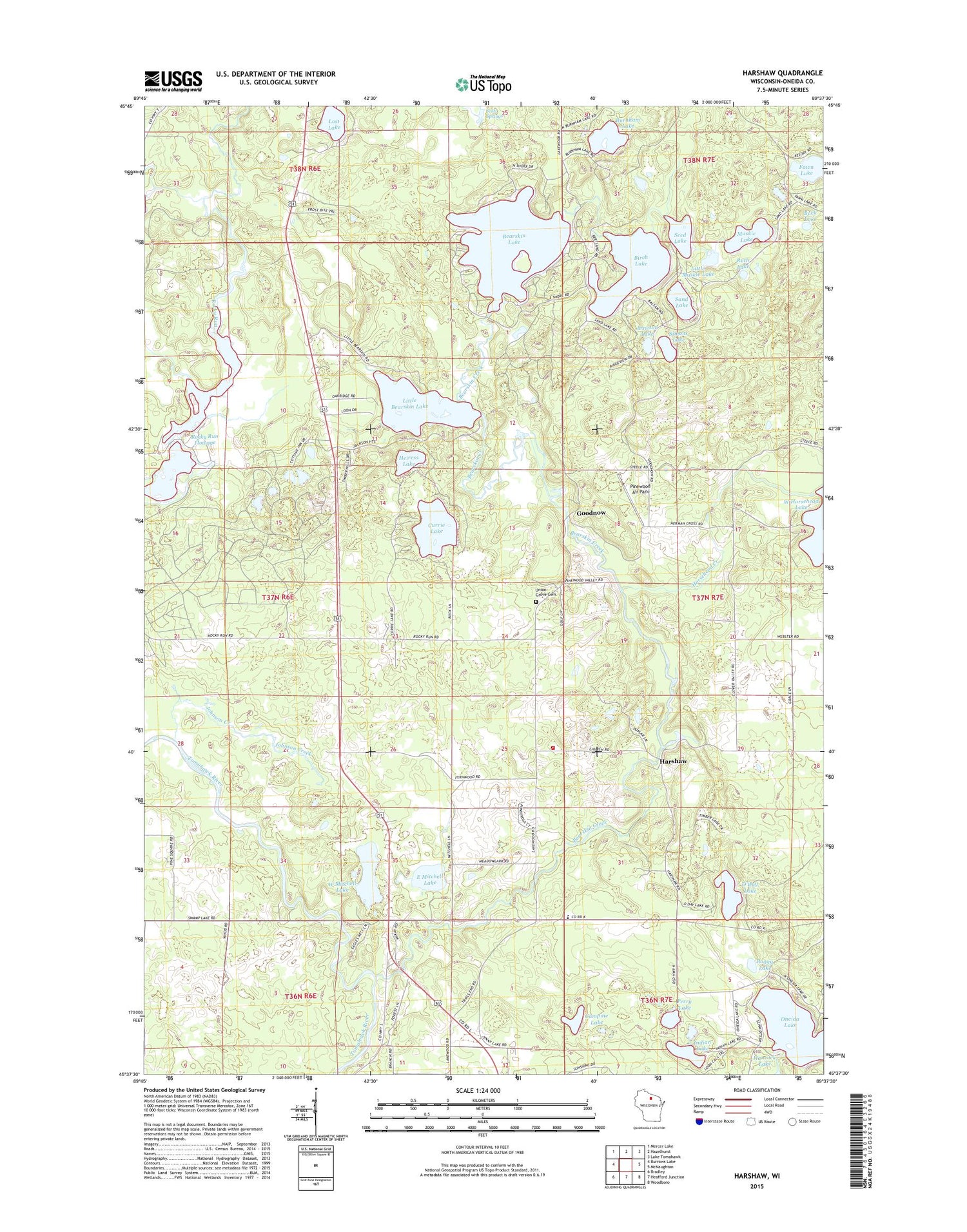 Harshaw Wisconsin US Topo Map Image
