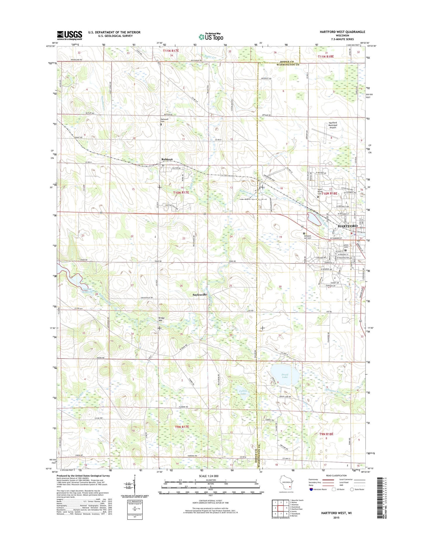 Hartford West Wisconsin US Topo Map Image
