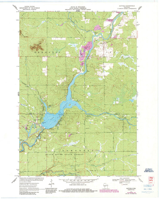 Classic USGS Hatfield Wisconsin 7.5'x7.5' Topo Map Image