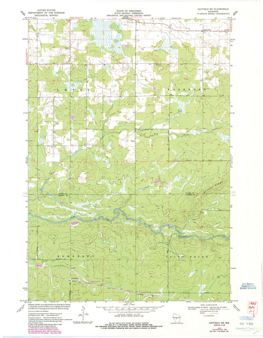Classic USGS Hatfield NE Wisconsin 7.5'x7.5' Topo Map Image