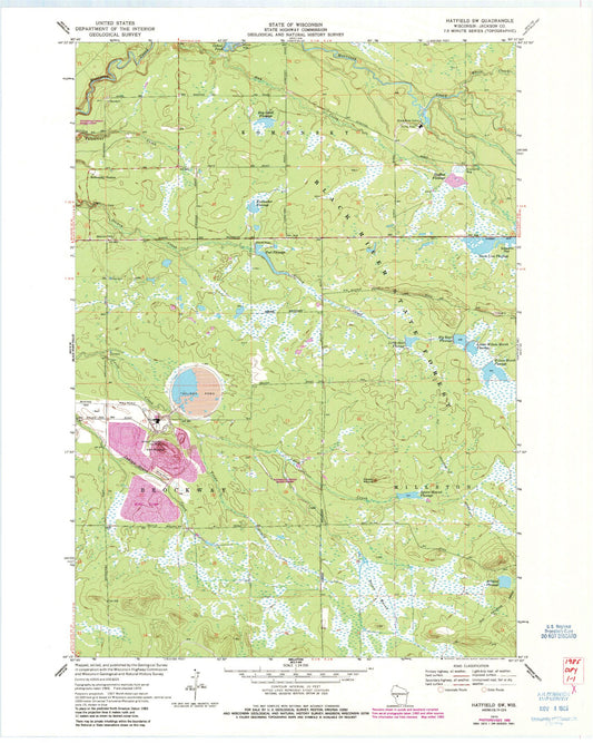 Classic USGS Hatfield SW Wisconsin 7.5'x7.5' Topo Map Image