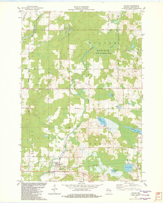 Classic USGS Hatley Wisconsin 7.5'x7.5' Topo Map Image