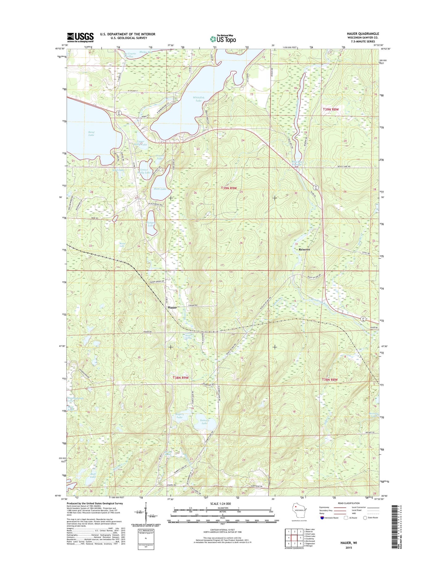 Hauer Wisconsin US Topo Map Image