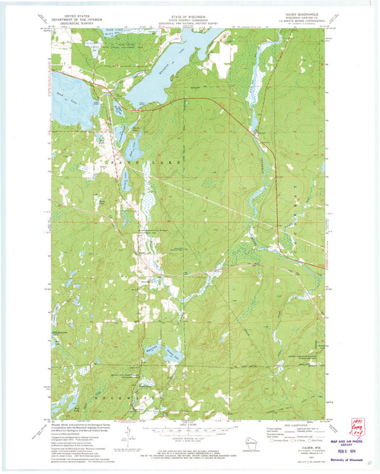 Classic USGS Hauer Wisconsin 7.5'x7.5' Topo Map Image