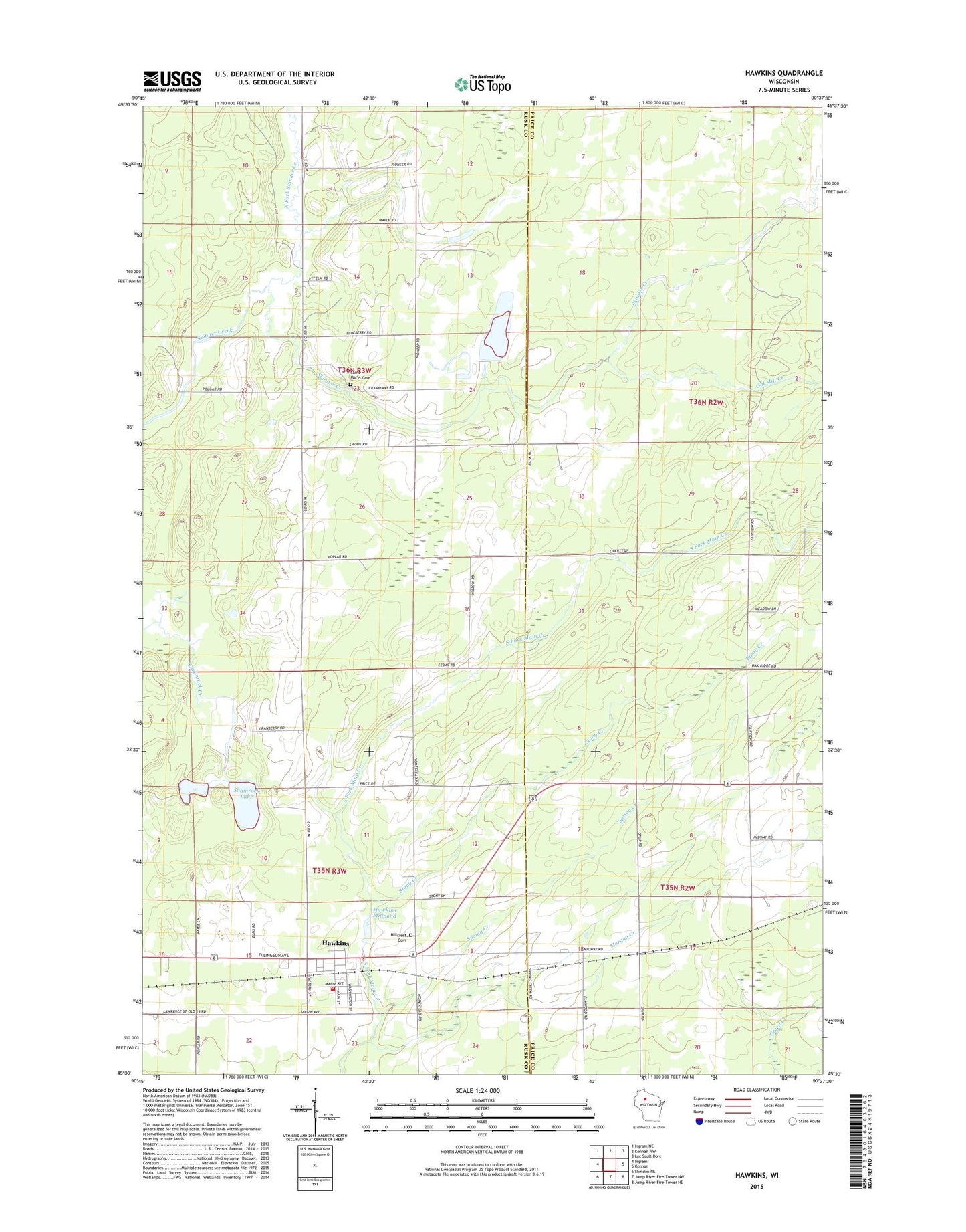 Hawkins Wisconsin US Topo Map Image