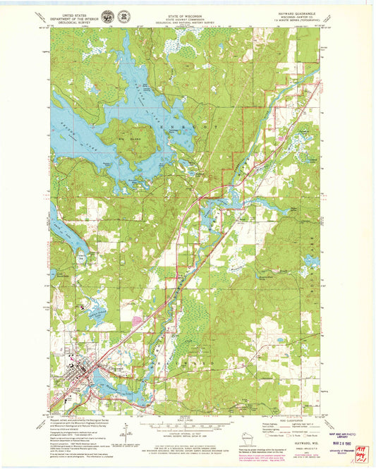 Classic USGS Hayward Wisconsin 7.5'x7.5' Topo Map Image