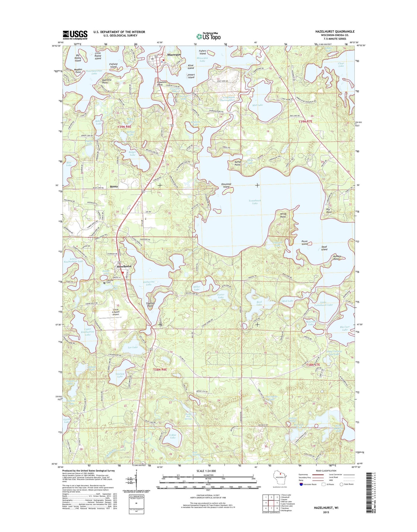Hazelhurst Wisconsin US Topo Map Image