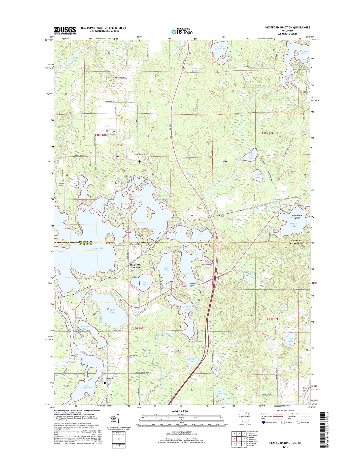 Heafford Junction Wisconsin US Topo Map Image