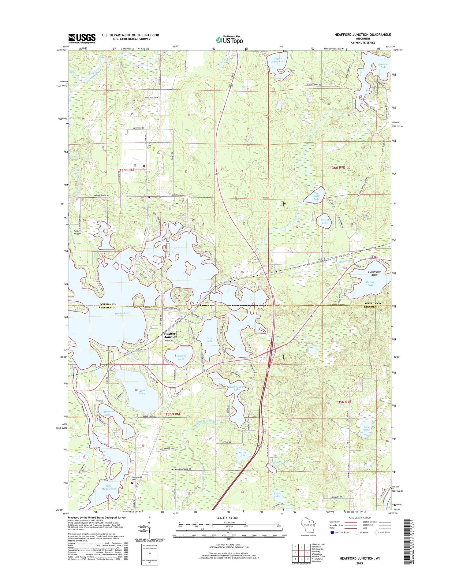 Heafford Junction Wisconsin US Topo Map Image