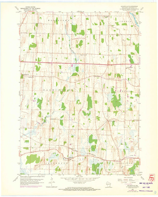 Classic USGS Helenville Wisconsin 7.5'x7.5' Topo Map Image