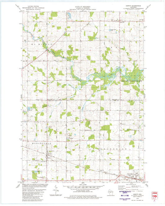 Classic USGS Hewitt Wisconsin 7.5'x7.5' Topo Map Image