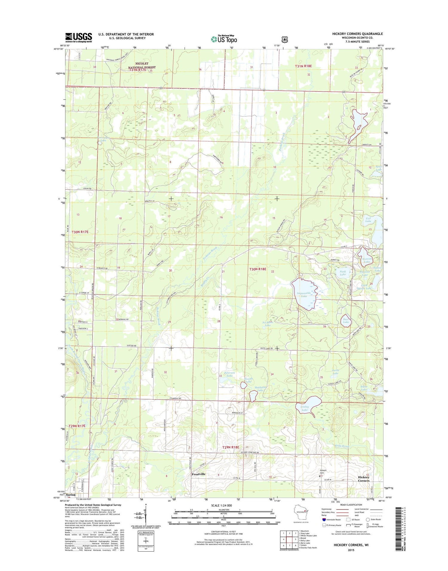 Hickory Corners Wisconsin US Topo Map Image