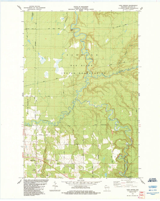 Classic USGS High Bridge Wisconsin 7.5'x7.5' Topo Map Image