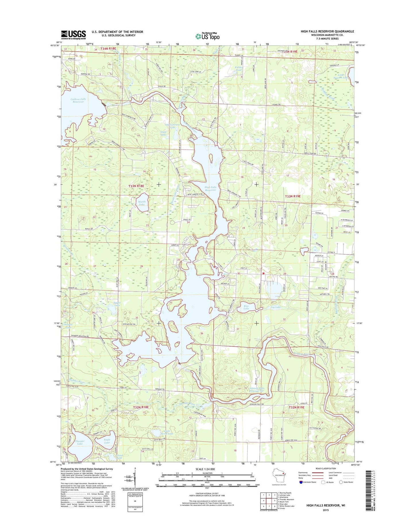 High Falls Reservoir Wisconsin US Topo Map Image