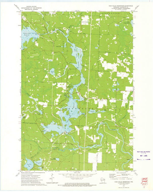 Classic USGS High Falls Reservoir Wisconsin 7.5'x7.5' Topo Map Image
