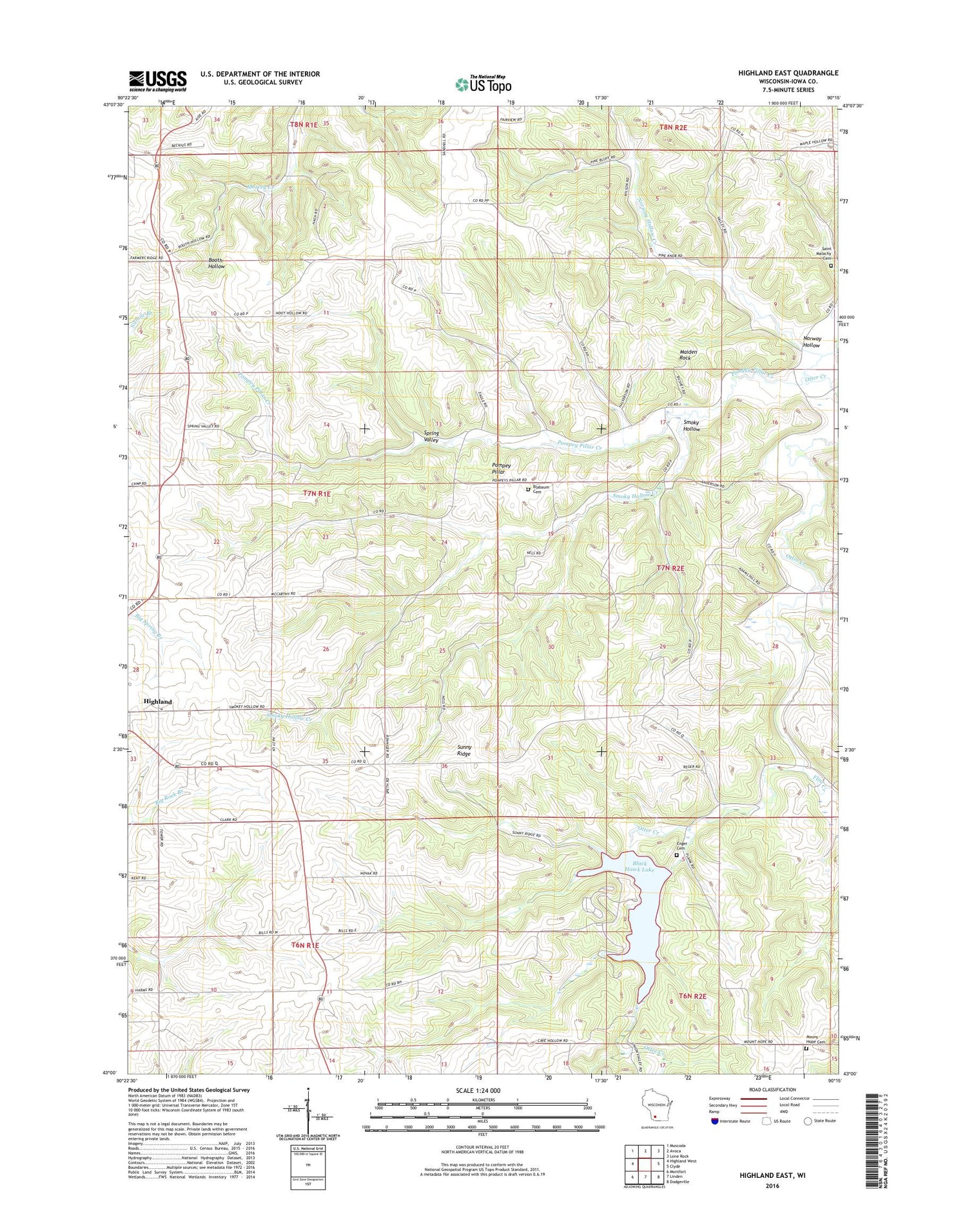 Highland East Wisconsin US Topo Map Image