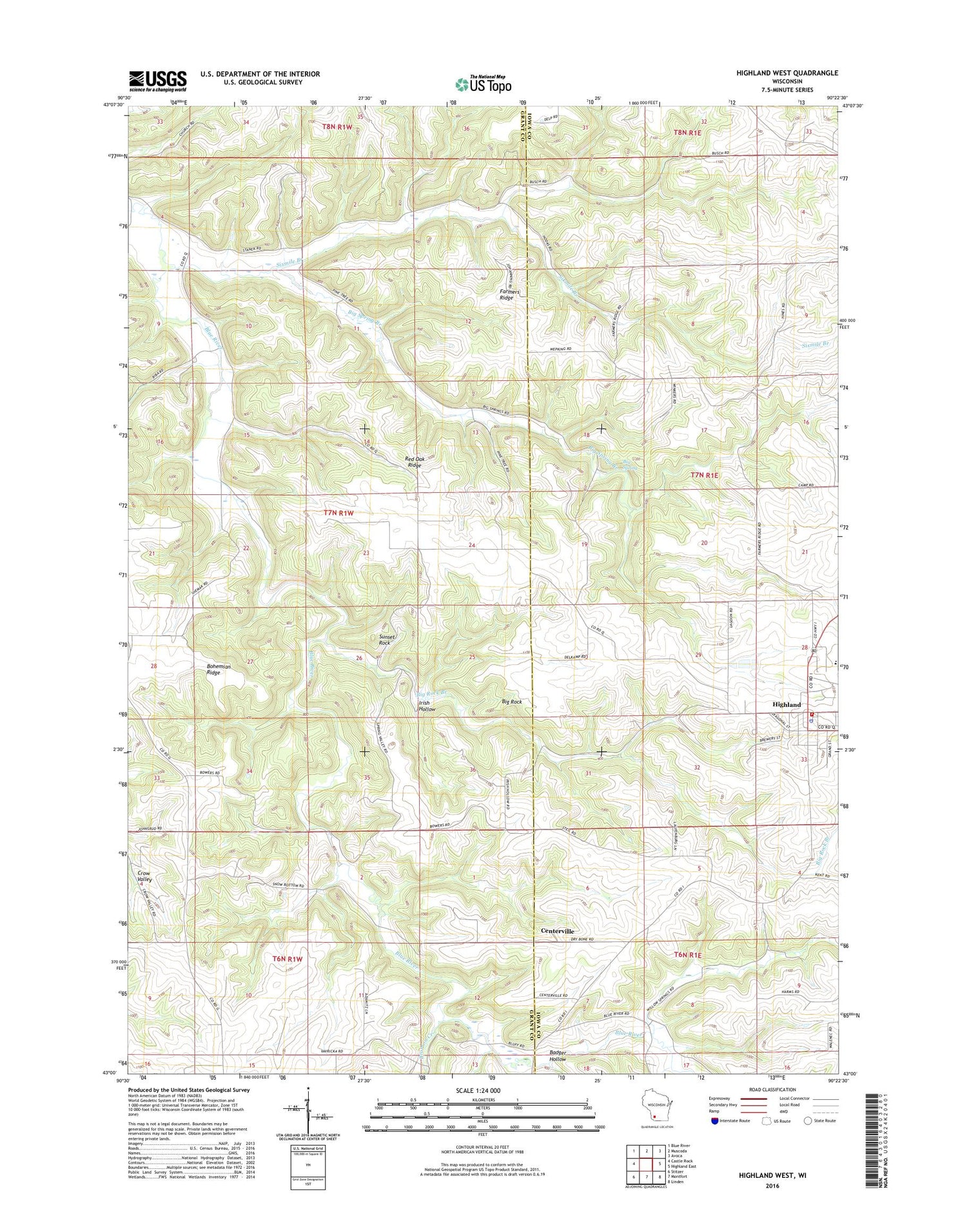 Highland West Wisconsin US Topo Map Image