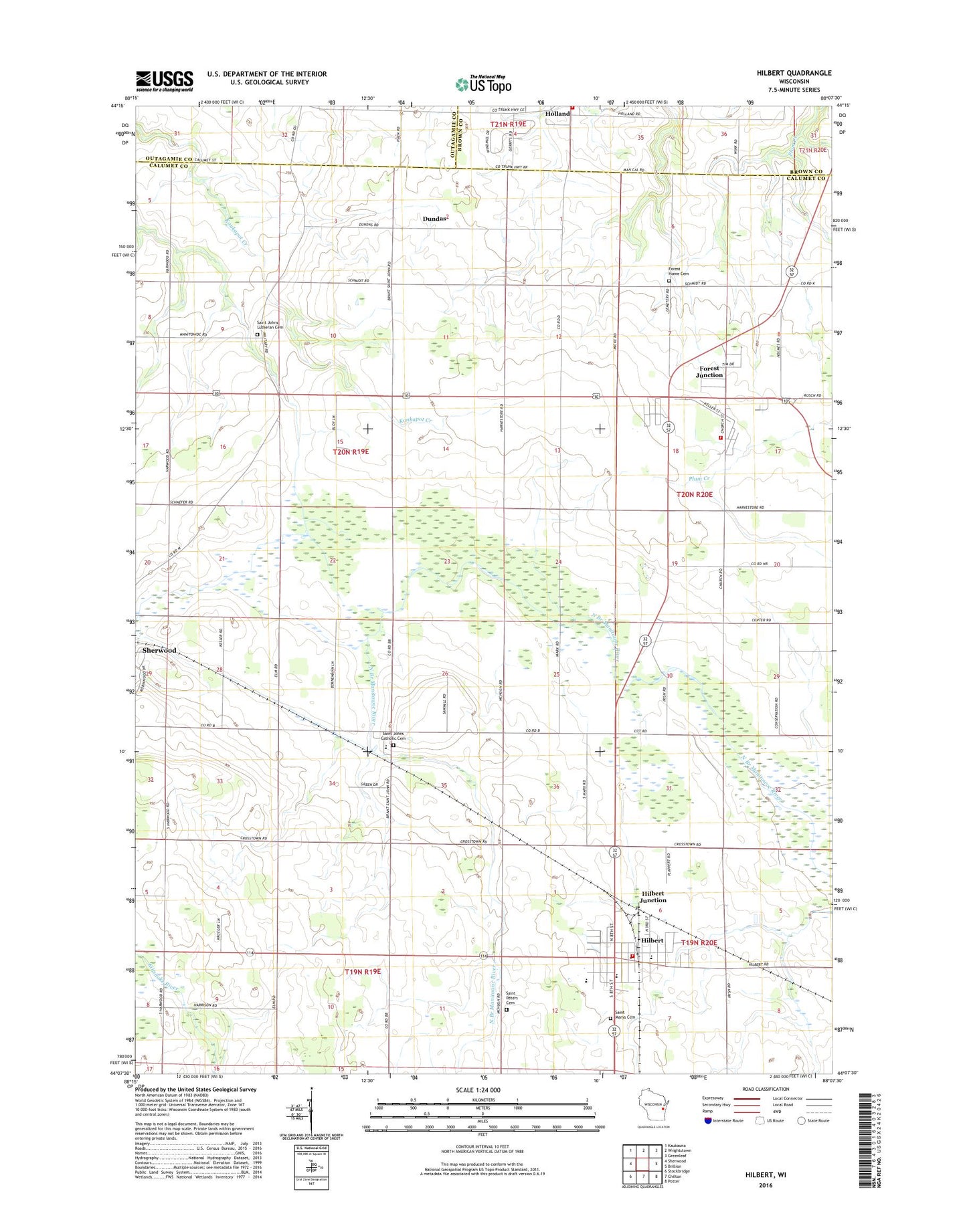 Hilbert Wisconsin US Topo Map Image