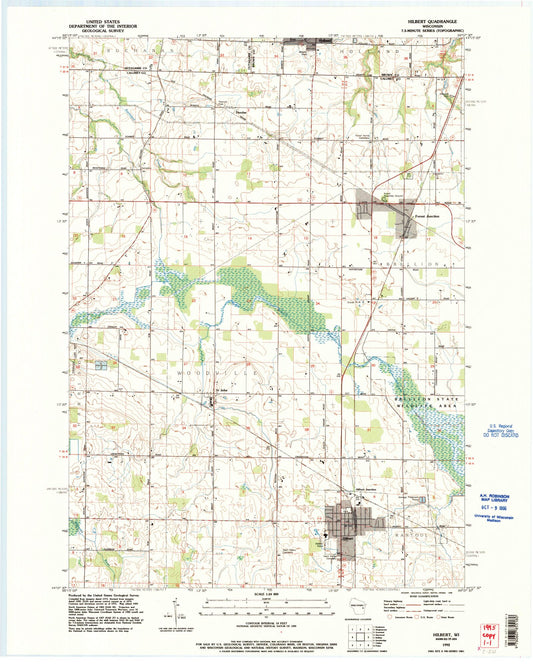 Classic USGS Hilbert Wisconsin 7.5'x7.5' Topo Map Image