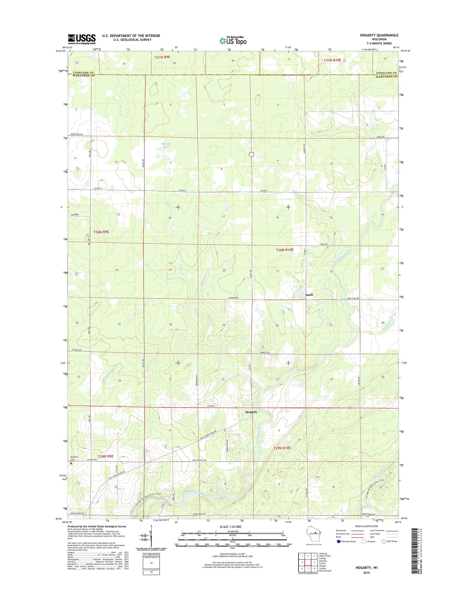 Hogarty Wisconsin US Topo Map Image