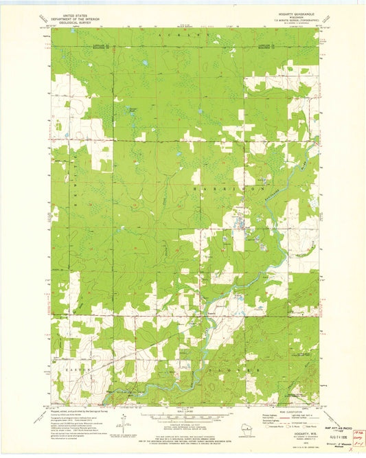 Classic USGS Hogarty Wisconsin 7.5'x7.5' Topo Map Image