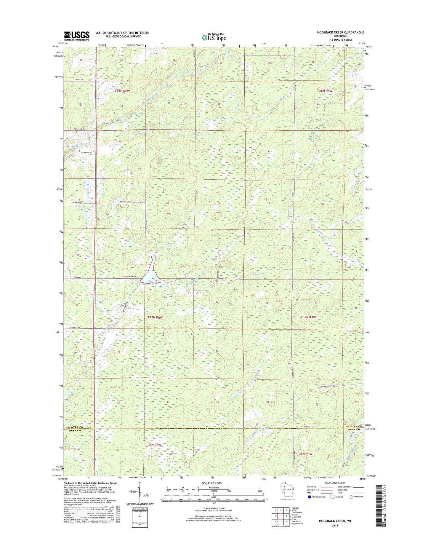 Hogsback Creek Wisconsin US Topo Map Image