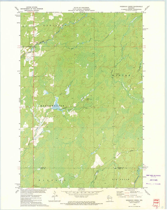 Classic USGS Hogsback Creek Wisconsin 7.5'x7.5' Topo Map Image