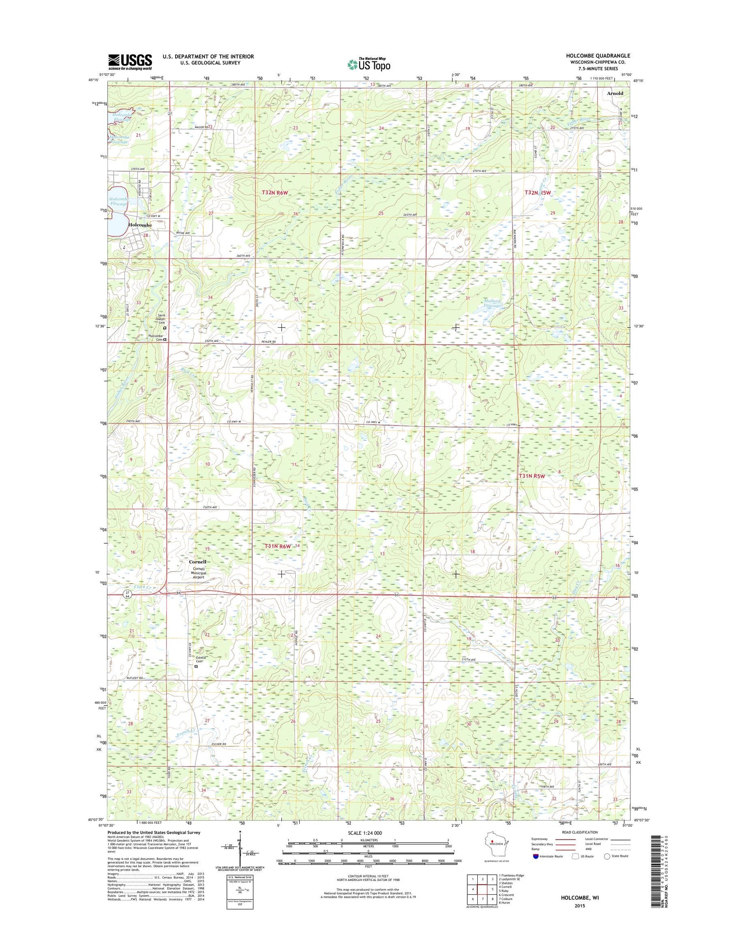 Holcombe Wisconsin US Topo Map Image