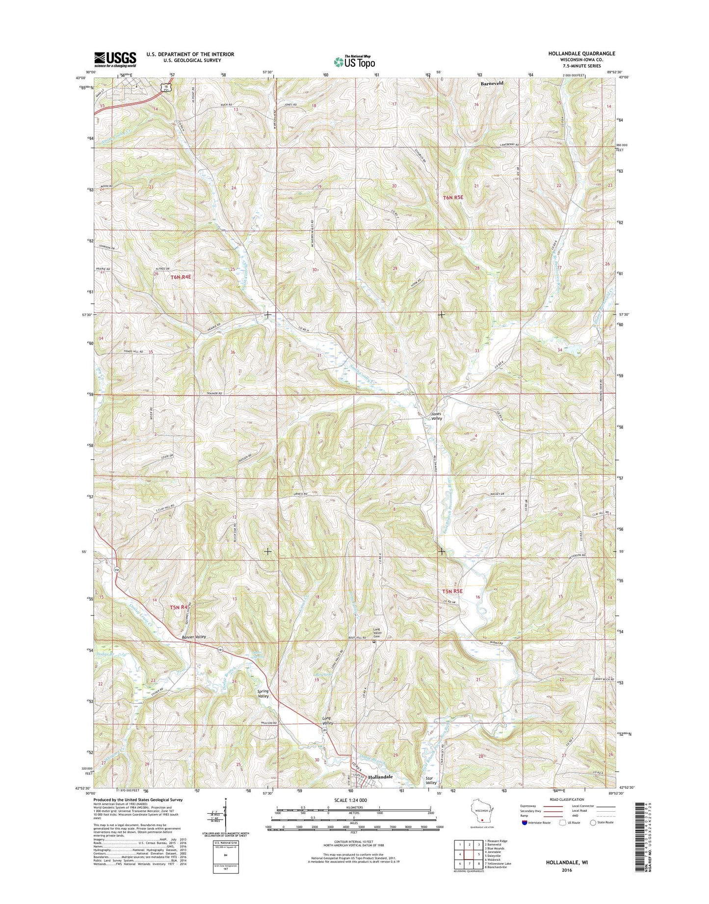 Hollandale Wisconsin US Topo Map Image