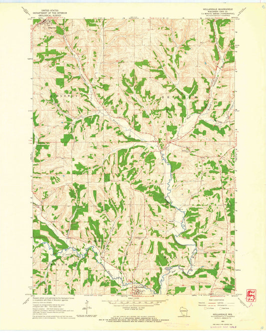 Classic USGS Hollandale Wisconsin 7.5'x7.5' Topo Map Image