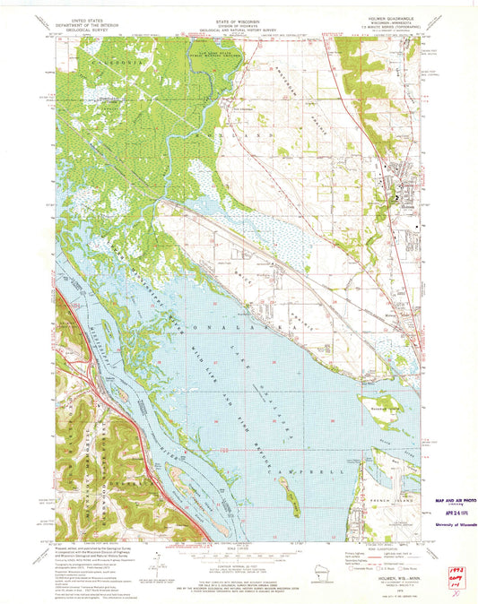 Classic USGS Holmen Wisconsin 7.5'x7.5' Topo Map Image