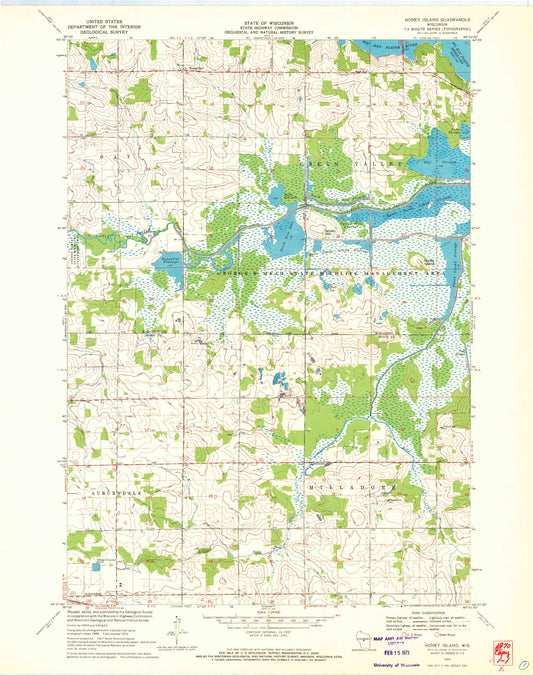 Classic USGS Honey Island Wisconsin 7.5'x7.5' Topo Map Image
