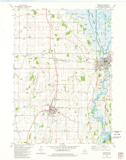 Classic USGS Horicon Wisconsin 7.5'x7.5' Topo Map Image