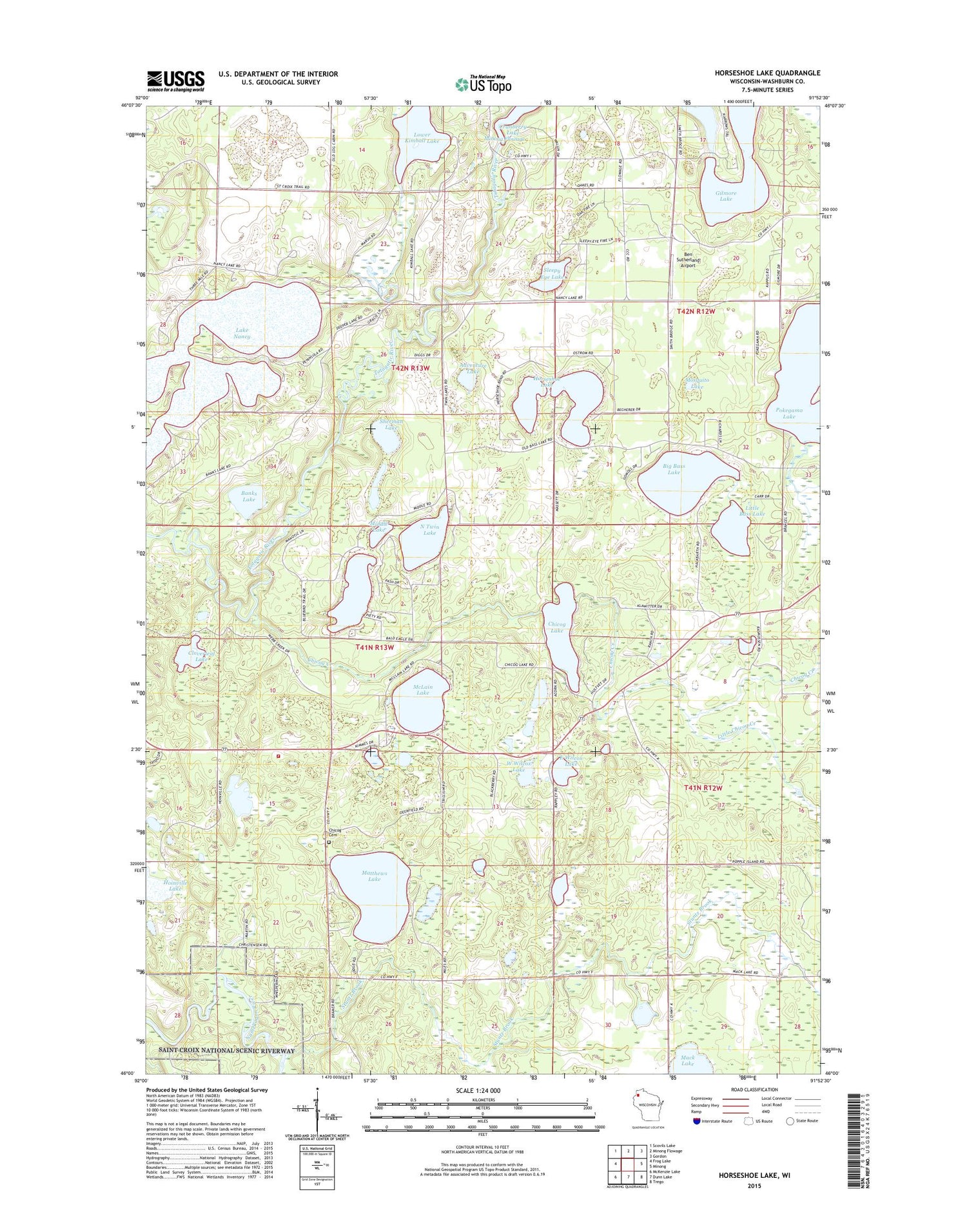 Horseshoe Lake Wisconsin US Topo Map Image