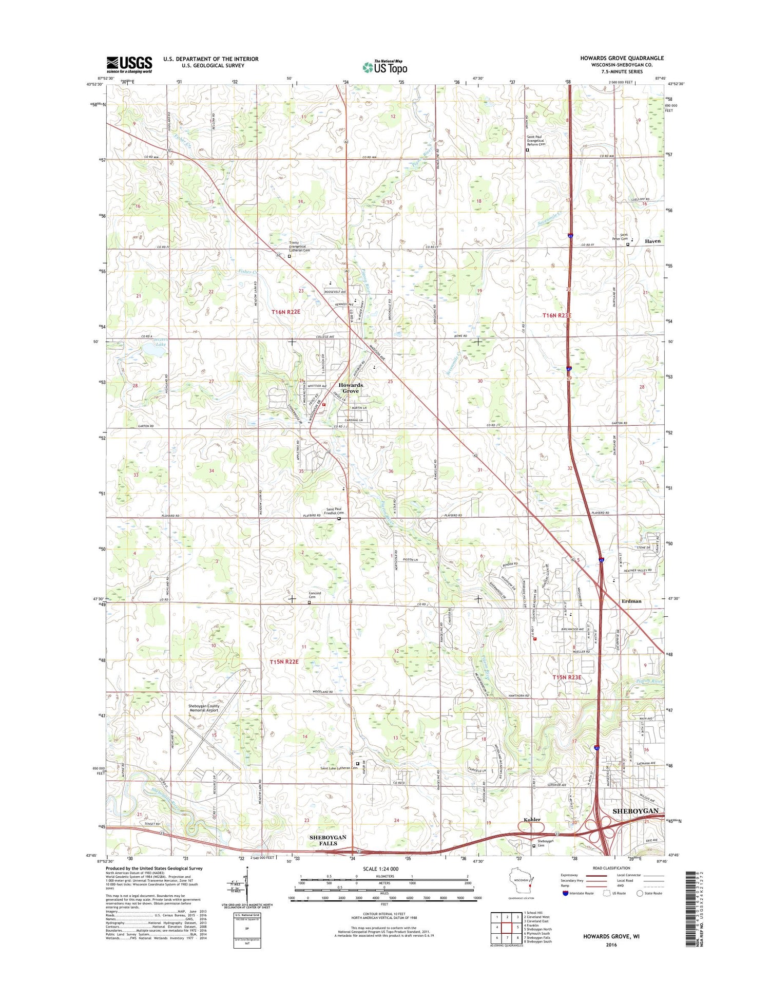 Howards Grove Wisconsin US Topo Map Image