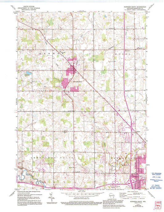 Classic USGS Howards Grove Wisconsin 7.5'x7.5' Topo Map Image
