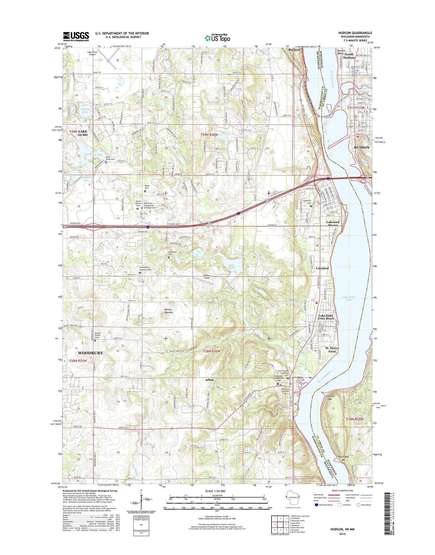 Hudson Wisconsin US Topo Map Image