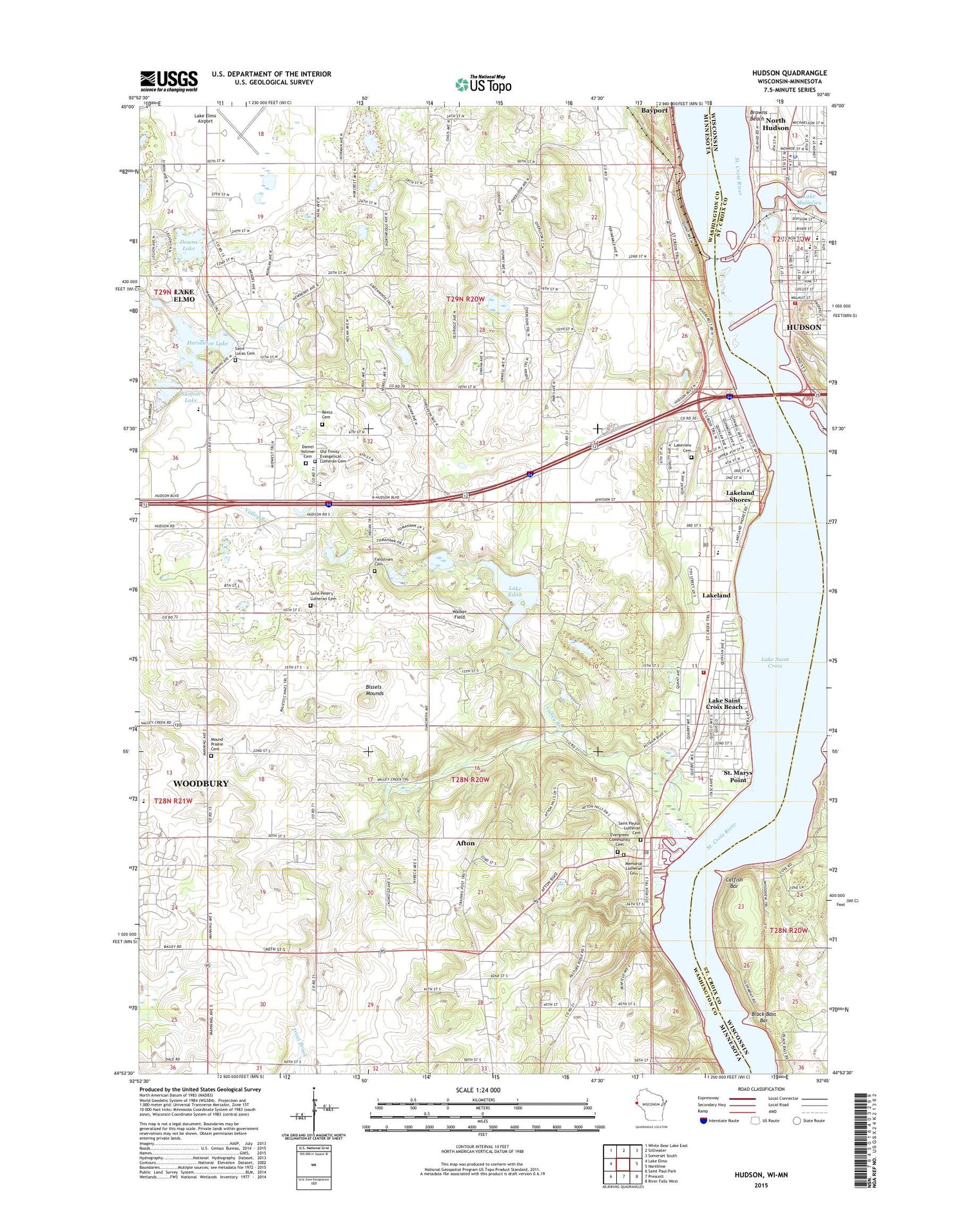 Hudson Wisconsin US Topo Map Image