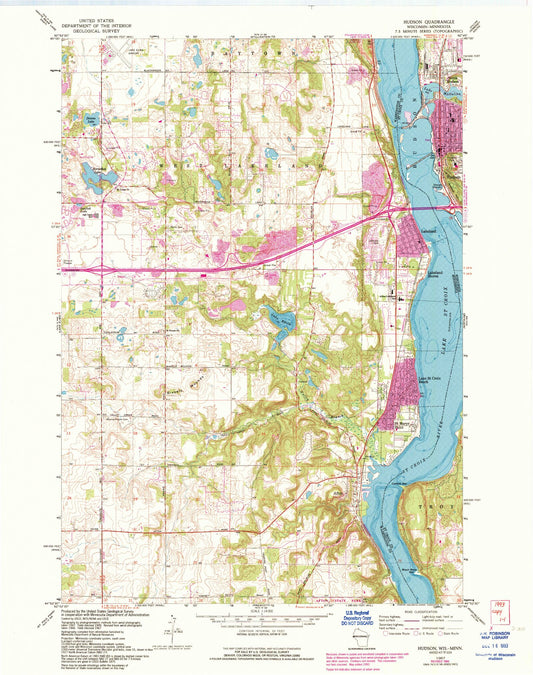 Classic USGS Hudson Wisconsin 7.5'x7.5' Topo Map Image